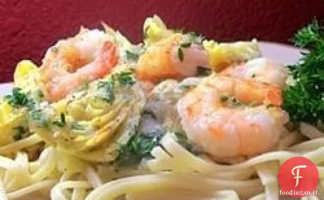 Linguine di gamberi e carciofi