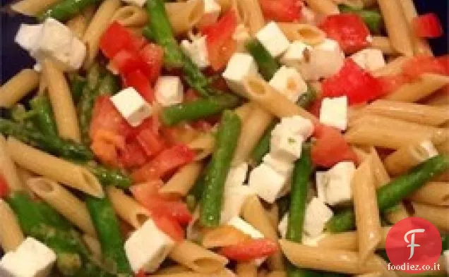 Insalata di pasta Caprese calda al limone, Aglio e asparagi