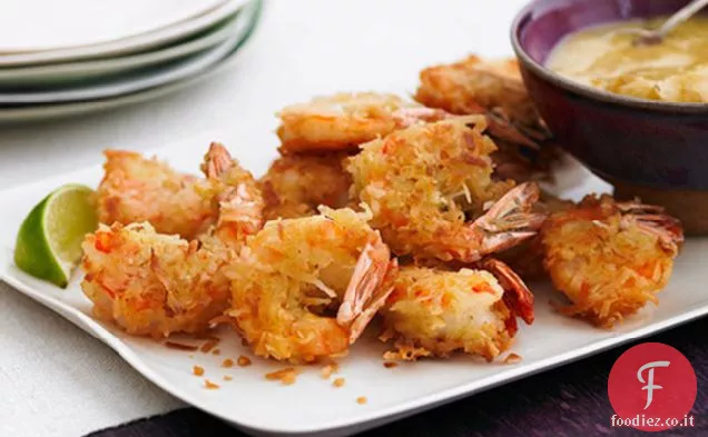 Gamberetti al cocco al curry con maionese al chutney
