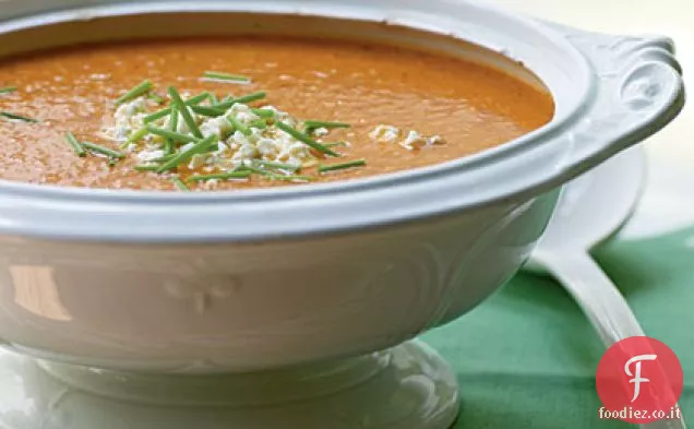 Arrosto di mais, pepe e zuppa di pomodoro