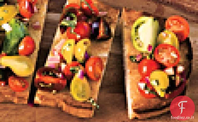 Bruschetta di Pomodoro, Cipolla rossa e Basilico