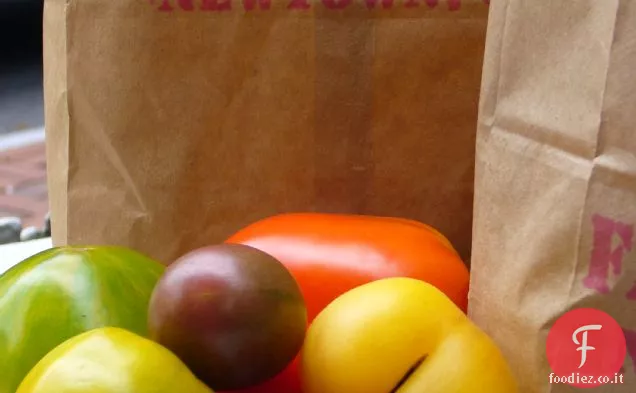 Pomodori Greenmarket con emulsione di basilico e Cereali integrali