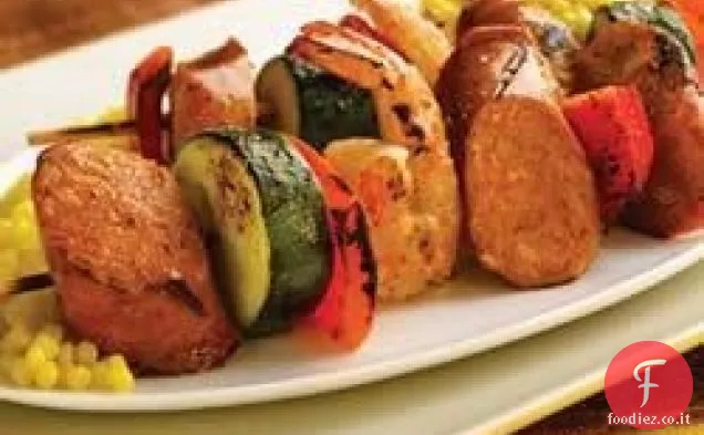 Alla griglia Chipotle Chorizo Pollo Salsiccia & Gamberetti Kabobs