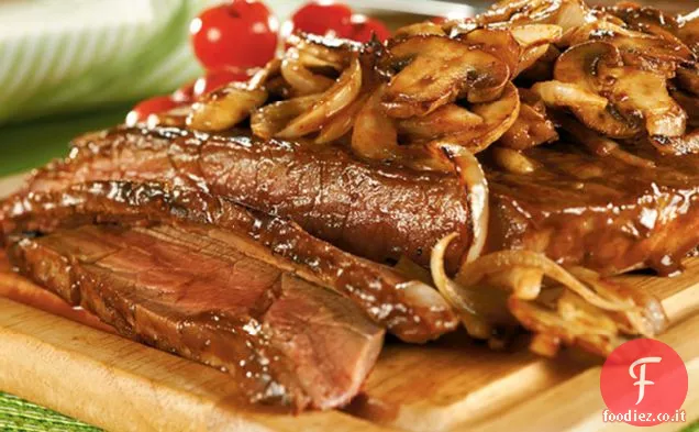Bistecca alla New York con salsa ai funghi