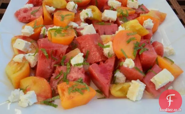 Insalata di anguria e pomodoro con Feta e menta