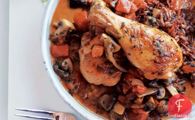 Pollo con funghi e pomodoro