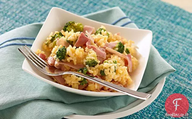 15 minuti di riso al formaggio con prosciutto e broccoli