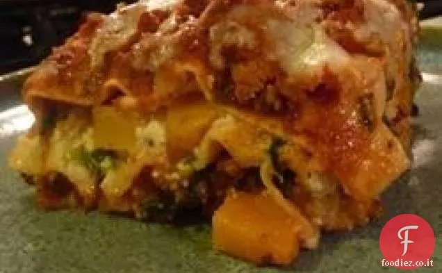 Lasagna di tacchino con zucca, zucchine e spinaci