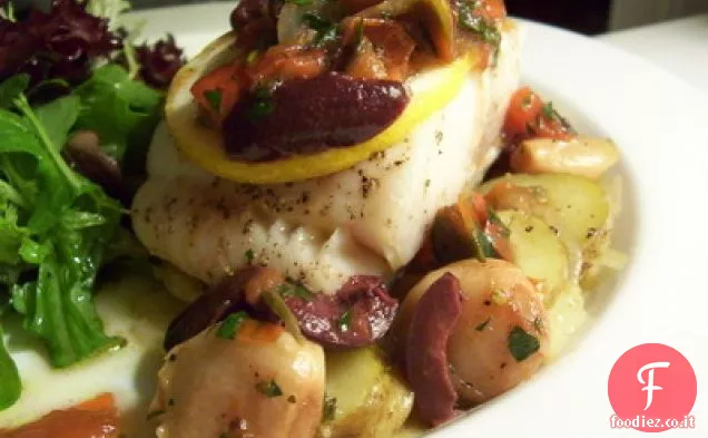 Merluzzo nero brasato con patate Fingerling e Confit all'aglio