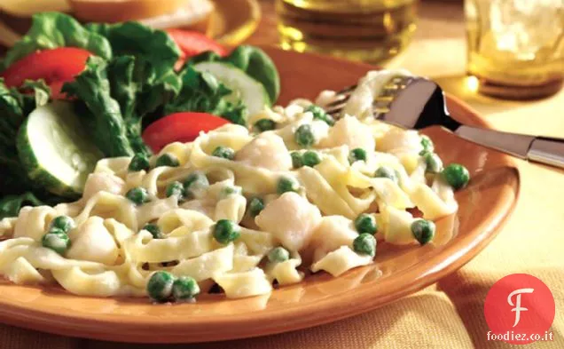 Fettuccine Alfredo con Capesante e Piselli