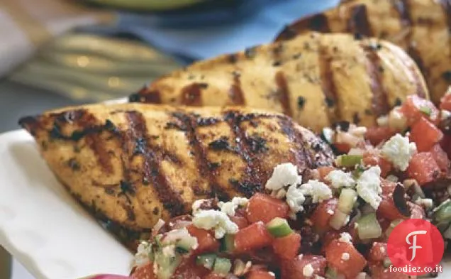 Pollo alle erbe alla griglia con insalata di anguria-Feta