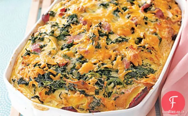 Strati di cheddar, prosciutto e spinaci