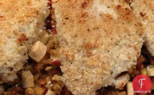 Pollo al forno con ripieno di mele