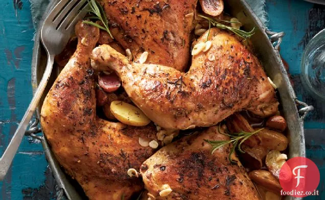 Quarti di pollo al rosmarino e aglio