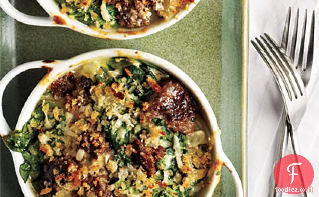 Gratin di salsiccia agli spinaci