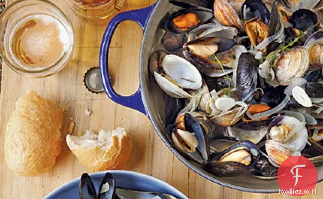 Birra-Vongole al vapore e cozze