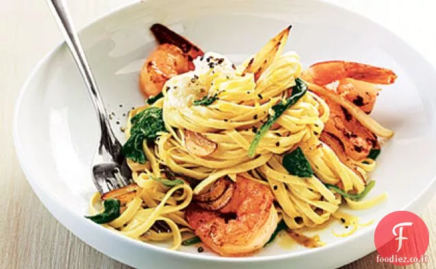 Linguine di Gamberi con Ricotta, Finocchio e Spinaci