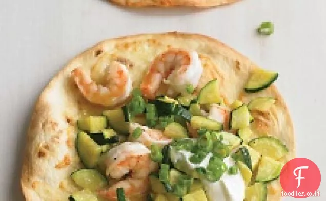 Tostadas di gamberi e zucchine