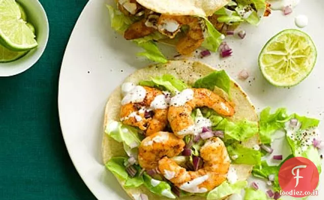 Tacos di gamberi con Crema al Lime