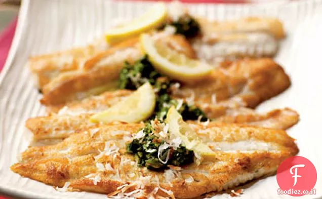 Passere con coriandolo-Curry Topping e cocco tostato
