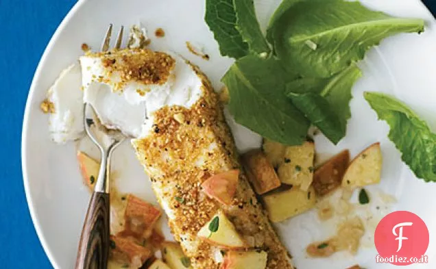 Halibut in crosta di nocciole con salsa di mele