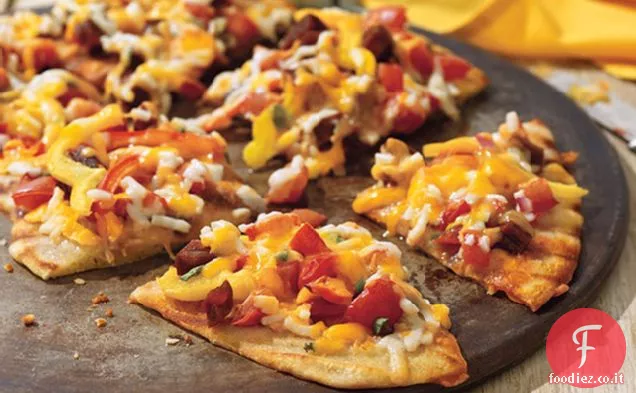 Focaccia alla griglia con Chorizo e peperoni