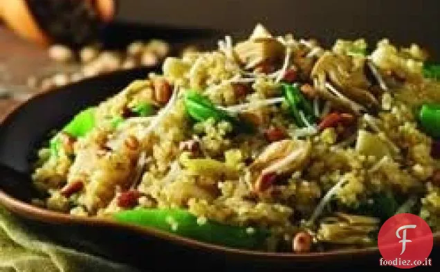 Pilaf di Quinoa con Carciofi, Porri e Piselli a scatto di Zucchero