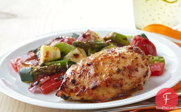 Pollo alla griglia con verdure estive saporite