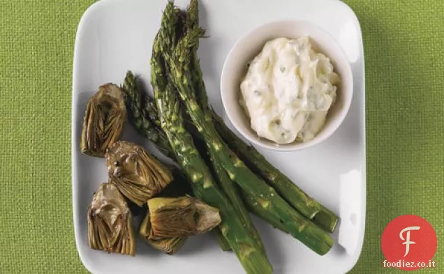 Asparagi Arrostiti e Carciofi al Limone-Origano Aioli