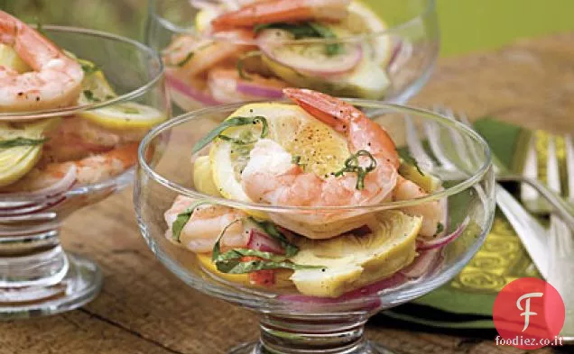 Gamberi al limone e Carciofi marinati