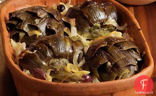 Al forno, Carciofi con cipolle, Limone, Olive Kalamata e rosmarino