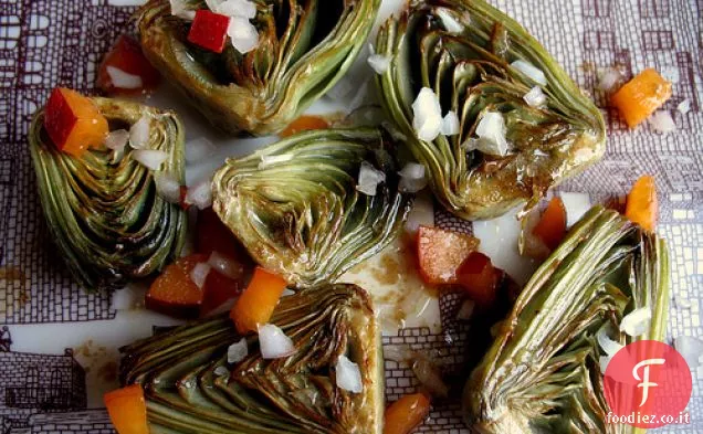 Carciofi al vapore con Burro di Lime, Nettarine e Scalogni