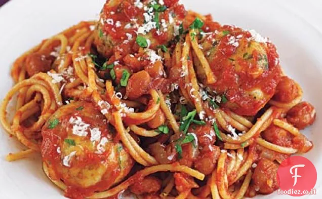 Spaghetti e polpette di tacchino in salsa di pomodoro