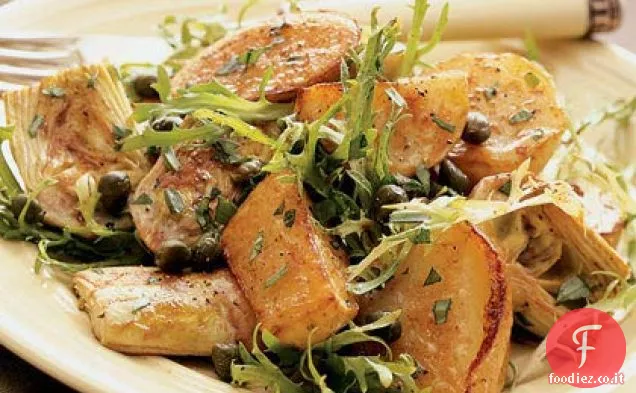 Insalata calda di patate arrosto con carciofi