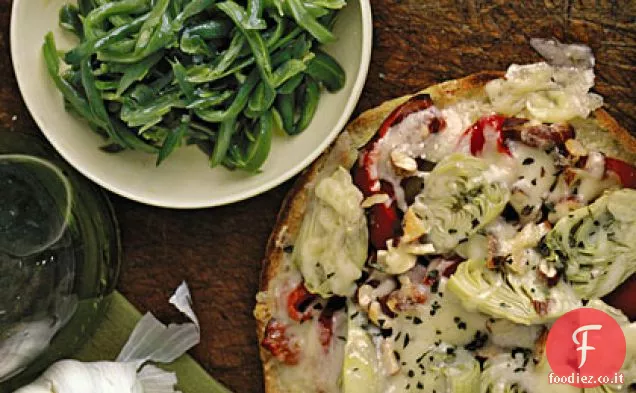 Pizze di carciofi con insalata di fagiolini al limone