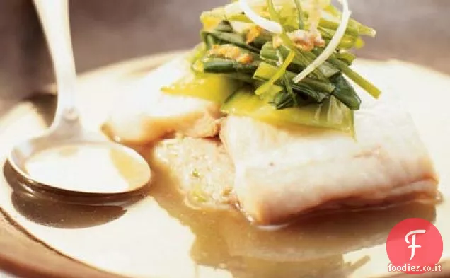 Sogliola al vapore con gamberetti e hash di maiale