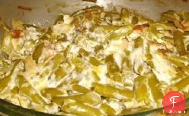Fagiolini con formaggio e pancetta