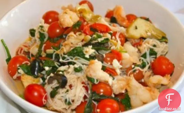 Spaghetti di soia magro con gamberi, Pomodori e carciofi