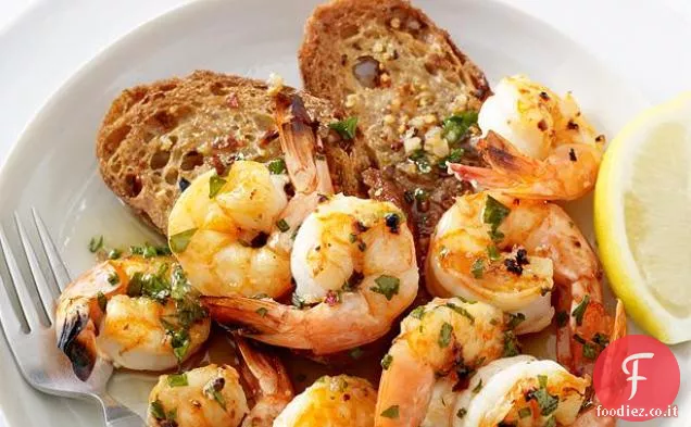 Scampi di gamberetti con Toast all'Aglio
