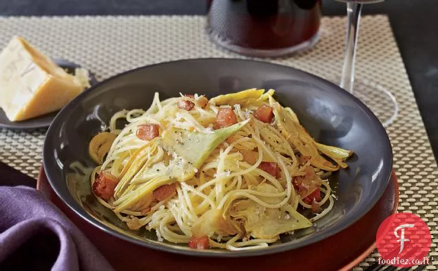 Spaghetti con Carciofi e Pancetta