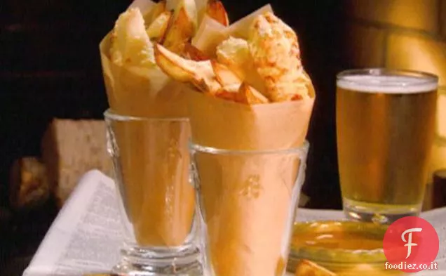 Patatine di pesce al forno con aceto di miele