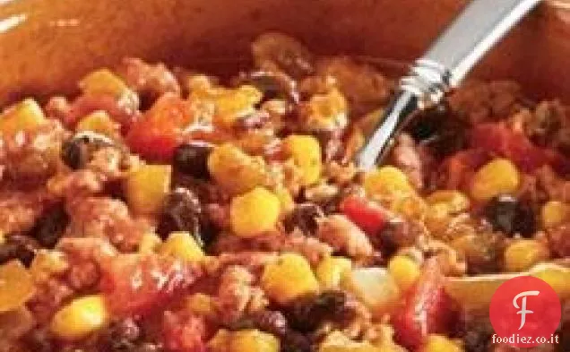Fagioli neri, mais e tacchino Chili