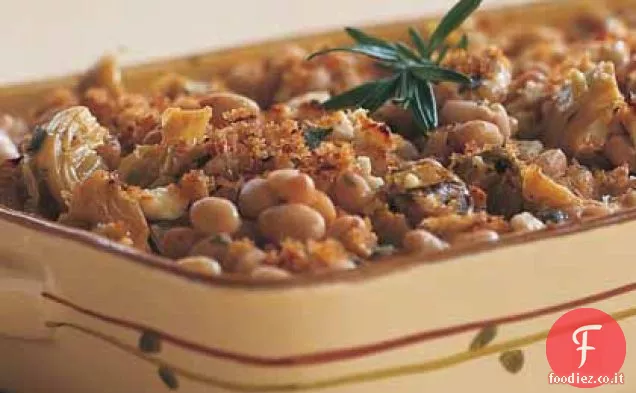 Casseruola marina di fagioli e carciofi con formaggio di capra