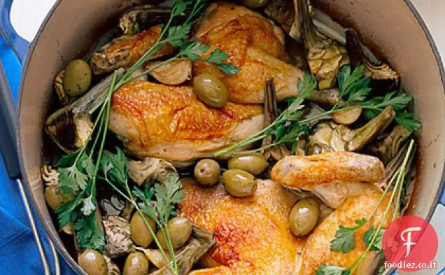 Metà di pollo con carciofi e aglio