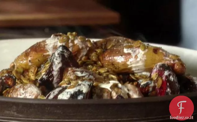 Ortaggi a radice arrostiti con Pepita piccante e Crema Fraiche al rafano