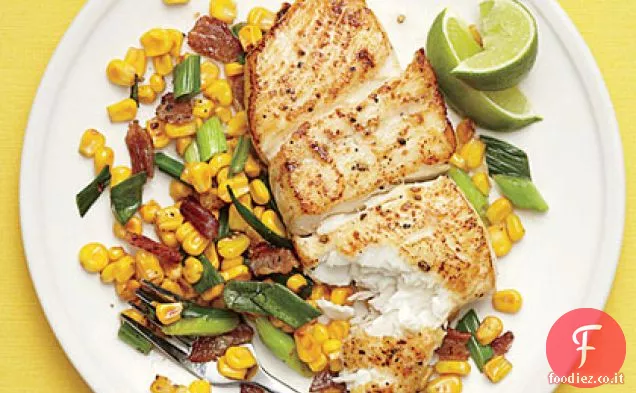 Halibut con Bacony Mais Sauté