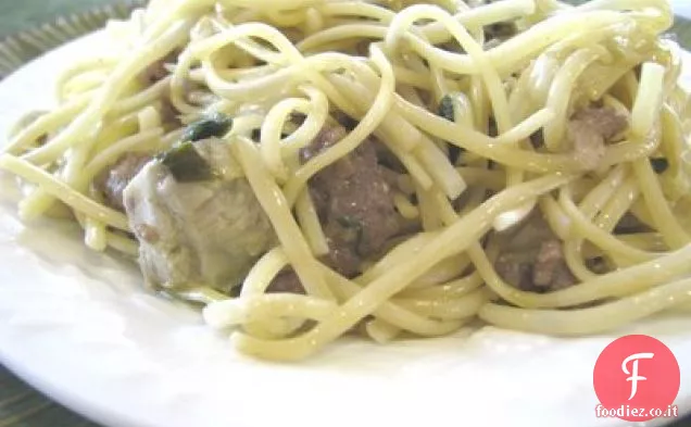 Spinaci Carciofi Fettucini Fini Con Salsiccia