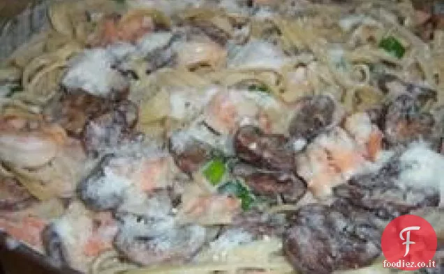 Fettuccine di Gamberi e Funghi Portobello