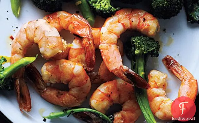 Gamberi arrostiti e broccoli