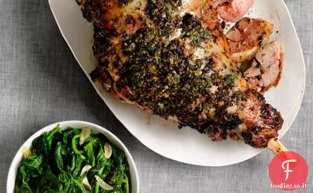 Coscia d'Agnello alle erbe con Rape arrostite